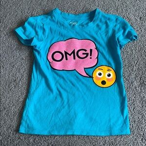 Blue and Pink Short Sleeve Tee with Emoji Design